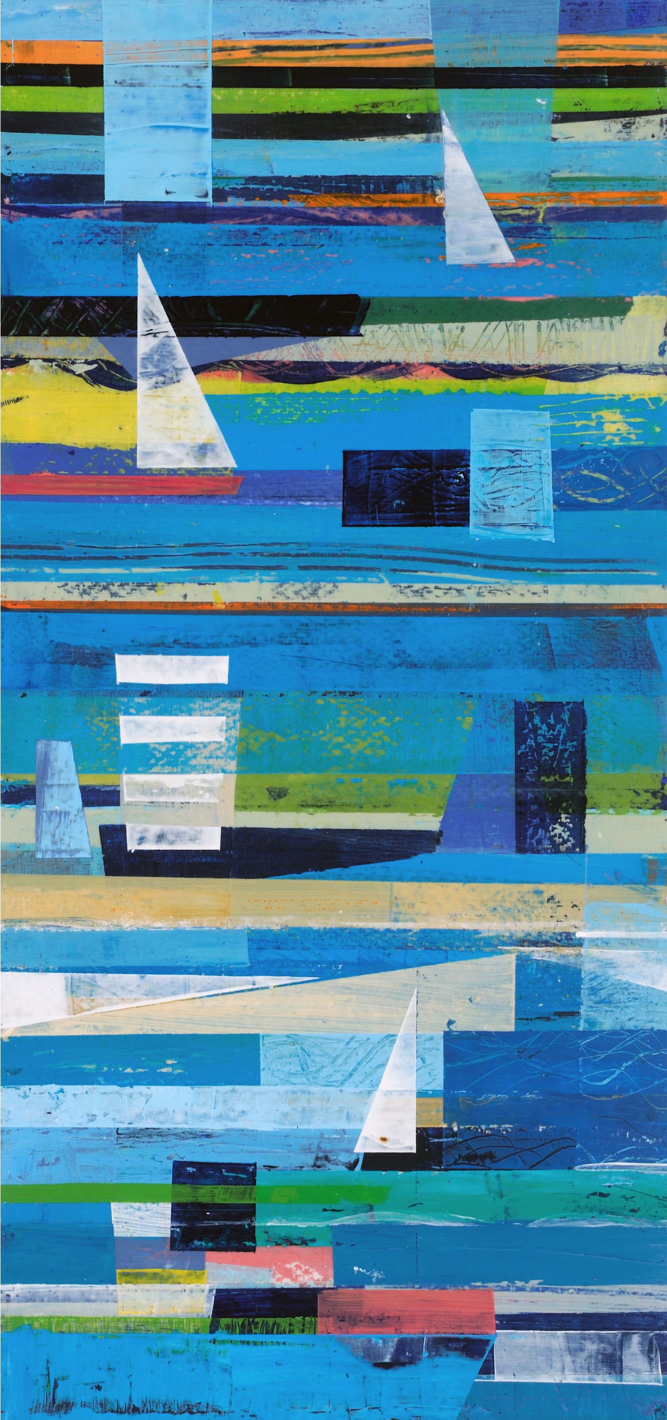 Beachy abstract painting with sails and stripes